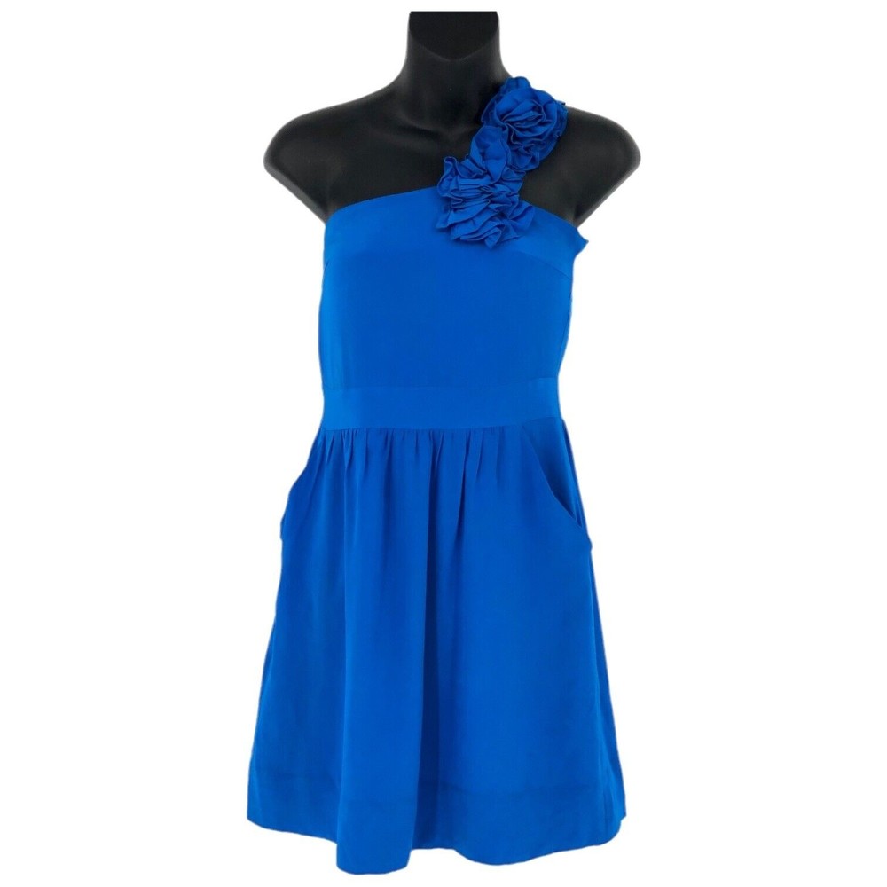 YUMI KIM Womens Blue Floral Ruffle Mini Dress One Shoulder Size XS